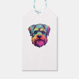 Miniature Shining Schnauzer Neon Retro Sticker Geschenkanhänger
