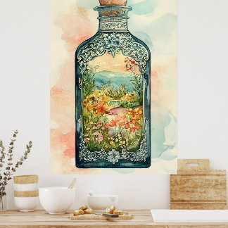 Miniature spring landscape enclosed in an ornate  poster