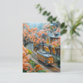 Miniaturfederzug unter Kirschbäumen Feiertagspostkarte (Stehend Vorderseite)