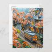 Miniaturfederzug unter Kirschbäumen Feiertagspostkarte (Vorne/Hinten)