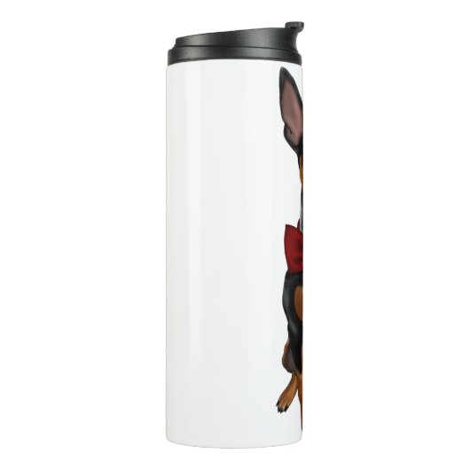 Miniaturpinscher-minimale Button Bowtie Thermosbecher (Nach links gedreht)