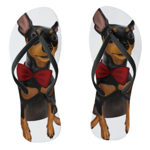 MiniaturPinscher (minimales Button) mit Bogen Badesandalen