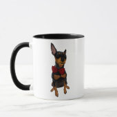 MiniaturPinscher (minimales Button) mit der Tasse (Links)