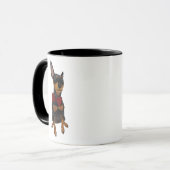 MiniaturPinscher (minimales Button) mit der Tasse (Vorderseite Links)