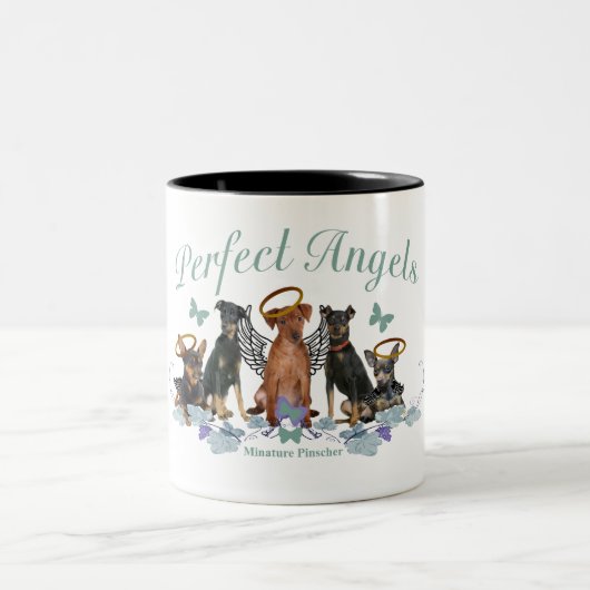 Miniaturpinscher-perfekte Engels-Tassen Zweifarbige Tasse (Mittel)