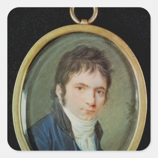 Miniaturportrait von Ludwig Van Beethoven , 1802 Quadratischer Aufkleber (Vorderseite)