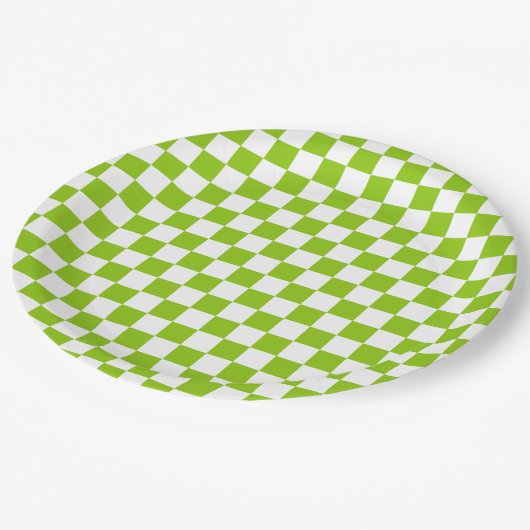 Miniaturprüfmuster in Kalkgrün und Weiß Pappteller (Schrägansicht)