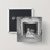 Miniaturpudel, die vor Kamin sitzen Button (Vorne & Hinten)