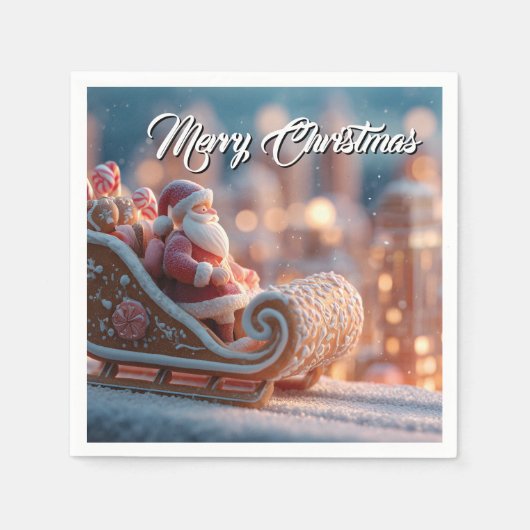 MiniaturSanta in Gingerbrett Schlitten Serviette (Vorderseite)