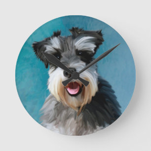 Miniaturschnauzer-Aquarell-Kunstmalerei Runde Wanduhr
