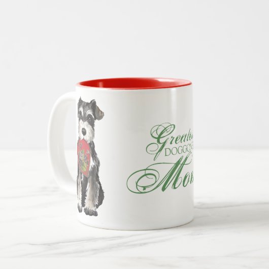 Miniaturschnauzer-Herz-Mama Zweifarbige Tasse (Vorderseite Links)
