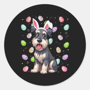 Miniaturschnauzer-Hund Ostereier-Suche Hasenohren  Runder Aufkleber