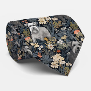 Miniaturschnauzer in einem William-Morris-Garten Krawatte