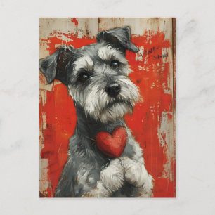 Miniaturschnauzer Valentinstag im Vintage-Stil  Postkarte