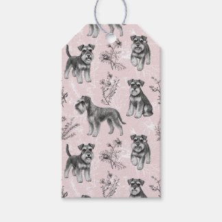 Miniaturschnauzer Vintage Rosa Toile de Jouy Geschenkanhänger