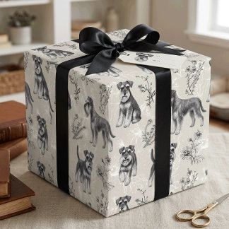 Miniaturschnauzer Vintage-Sepia-Toile de Jouy Geschenkpapier