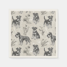 Miniaturschnauzer Vintage-Sepia-Toile de Jouy Serviette
