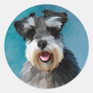 Miniaturschnauzer-Wasserfarben-Kunstmalerei Runder Aufkleber