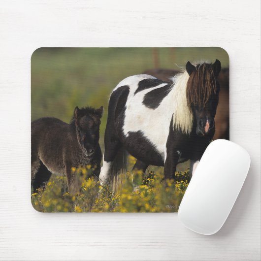 Miniaturstute u. Fohlen in den Blumen Mousepad (Mit Mouse)