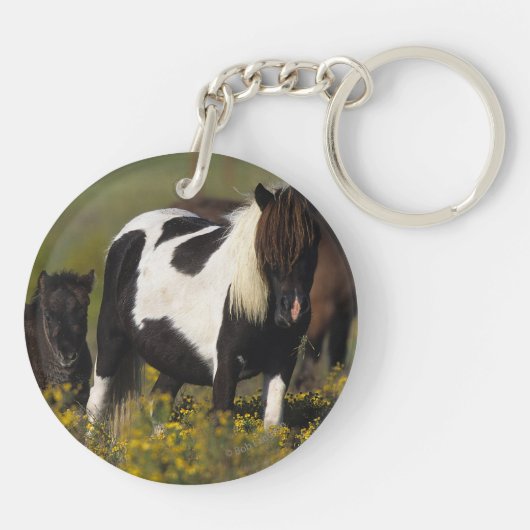 Miniaturstute u. Fohlen in den Blumen Schlüsselanhänger (Rückseite)