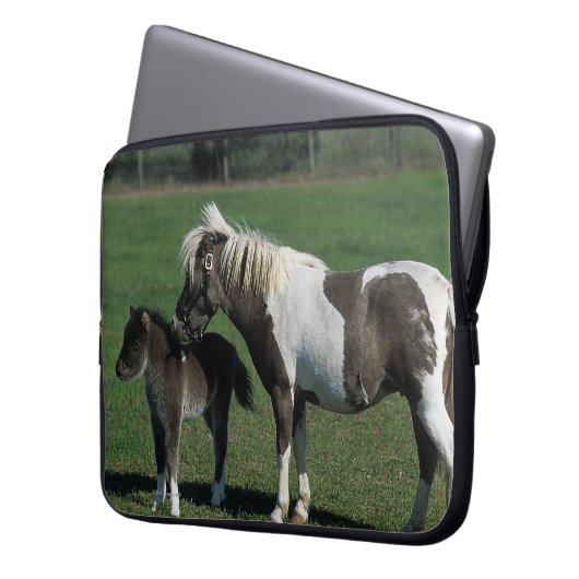 Miniaturstute u. Fohlen stehend Laptopschutzhülle (Vorderseite Links)