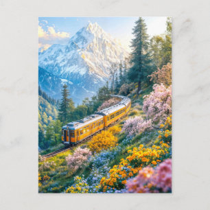 Miniaturzug im blühenden Alpenfrühling Feiertagspostkarte