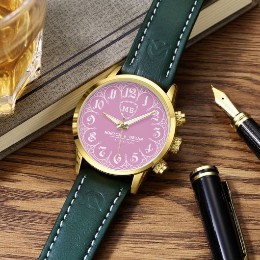 Minima Couples  Monogram Wedding Anniversary  pink Armbanduhr