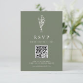 Minimailist Bouquet Taupe Green QR Code Hochzeit RSVP Karte (Stehend Vorderseite)
