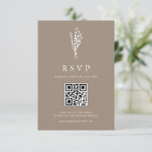 Minimailist Floral Bouquet Taupe QR Code Wedding RSVP Karte (Stehend Vorderseite)