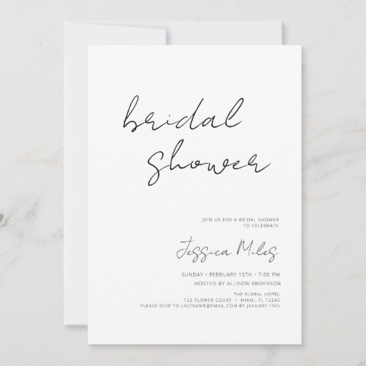 Minimaistisches Skript-Brautparty Einladung (Vorderseite)