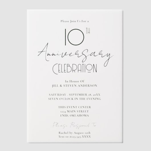 Minimal 10. Hochzeitstag Pergament Einladungen (Vorderseite)