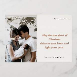 Minimal 1 Foto Schwarz & Weiß Weihnachtsgeist Folien Feiertagskarte