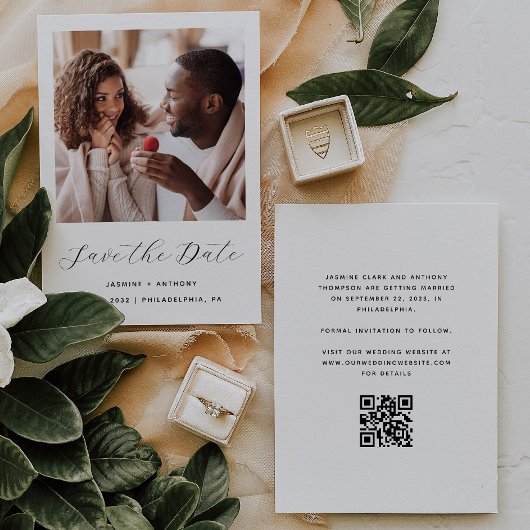 Minimal 1 Foto Script QR Code Schwarz und Weiß Save The Date