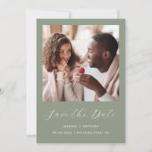 Minimal 1 Foto Script Sage Green Save The Date (Vorderseite)