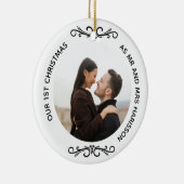 Minimal 1. Weihnachten als Mr. und Mrs. Foto Keramik Ornament (Rechts)