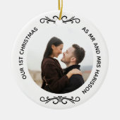 Minimal 1. Weihnachten als Mr. und Mrs. Foto Keramik Ornament (Vorne)