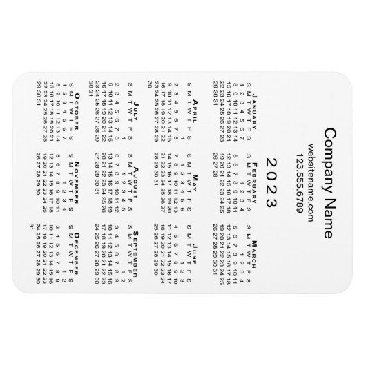 Minimal 2023 Kalender Firmenname Info über White Magnet (Horizontal)
