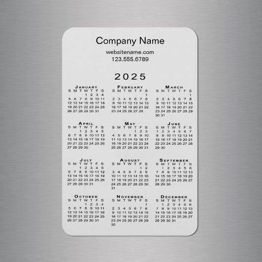 Minimal 2025 Calendar Company Name Info über Gray Magnet