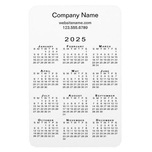Minimal 2025 Kalender Firmenname Info über White Magnet (Vertikal)