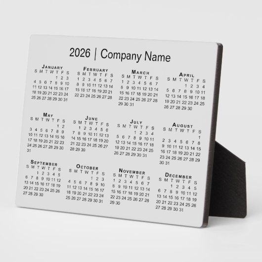 Minimal 2026 Calendar Company Name Gray Desktop Fotoplatte (Seite)