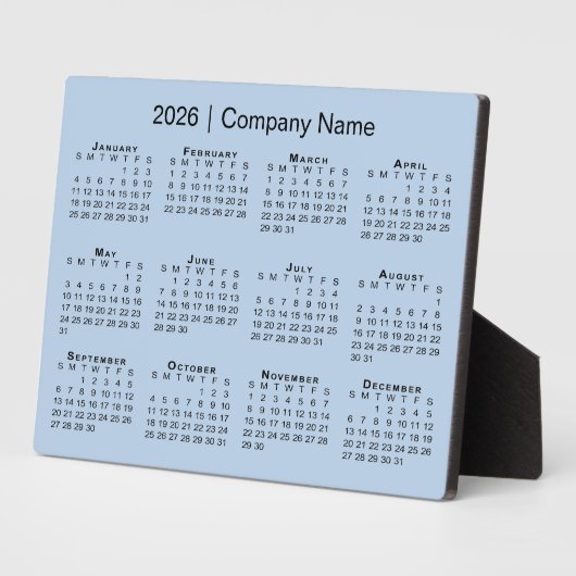 Minimal 2026 Calendar Company Name Light Blue Desk Fotoplatte (Seite)