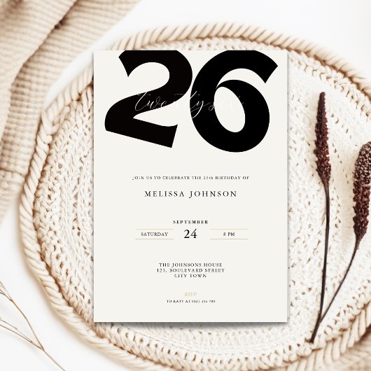 Minimal 26th Birthday Invitation - Bold Typo Einladung