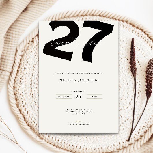 Minimal 27th Birthday Invitation - Bold Typo Einladung