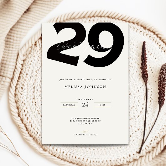 Minimal 29th Birthday Invitation - Bold Typo Einladung