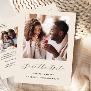 Minimal 2-Foto Beige Save the Date Ankündigungspostkarte