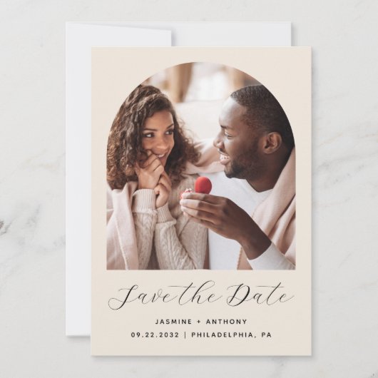 Minimal 2-Foto Boho Arch Beige Save The Date (Vorderseite)