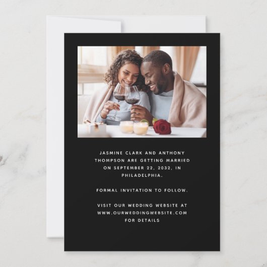 Minimal 2-Foto Boho Arch Black Save The Date (Rückseite)