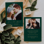 Minimal 2-Foto Boho Arch Emerald Green Gold Save The Date