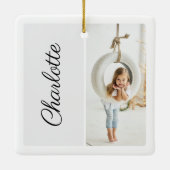 Minimal 2 Foto, kundenspezifischer Name weiß Keramikornament (Rückseite)