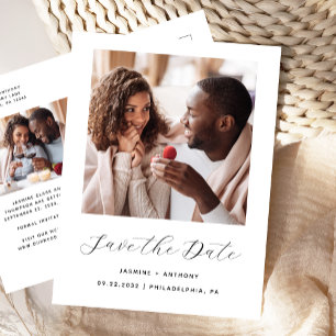 Minimal 2-Foto Schwarzweiß Save the Date Ankündigungspostkarte